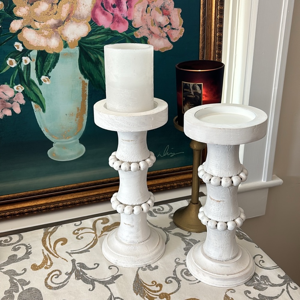 2 farmhouse style candle holders